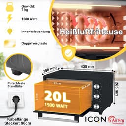 20L Minioven met Airfry Functie, Hetelucht Oven en 5 Programma's - 1500W — thumbnail 4
