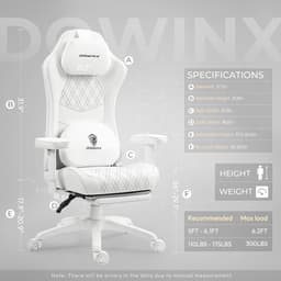 Dowinx Gamingstoel – Ergonomische Bureaustoel met Massage & Verwarming, Ademend Pocketveringkussen, Verstelbaar met Voetsteun, Nek- & Rugsteun – Wit — thumbnail 5