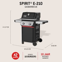 Weber Spirit E-210 - Gasbarbecue - Zwart - 2 Branders met 7,8 kW vermogen - Porselein geëmailleerde gietijzeren grillrooster - 2 Zijtafels - 2 Duurzame wielen - Kast met deur — thumbnail 2