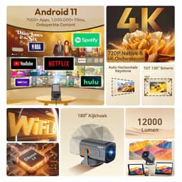 XGODY Gimbal 3 Pro Mini Beamer - Alles-in-één Smart TV Projector - 2026 model - Android 11.0 - WiFi 6 & Bluetooth 5.4 - 4k ondersteuning - Beamer - Inclusief Hdmi kabel - Home Cinema - Grijs — thumbnail 2