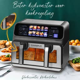 Flolife - Airfryer - Heteluchtfriteuse - 2200W - Dubbele Mand - 9 L - XXL - Multifunctionele - LED Touchscreen en Instelbare Timer — thumbnail 2
