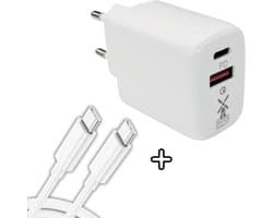 Dutch Quality® USB C 30 Watt Adapter oplader USB stekker MET 1 meter USB C naar USB C kabel - Telefoon en tablet oplader - Snellader - USB-C PD Fast Charge - USB-A Quick Charge 3.0 - Oplaadblok USB - Wit