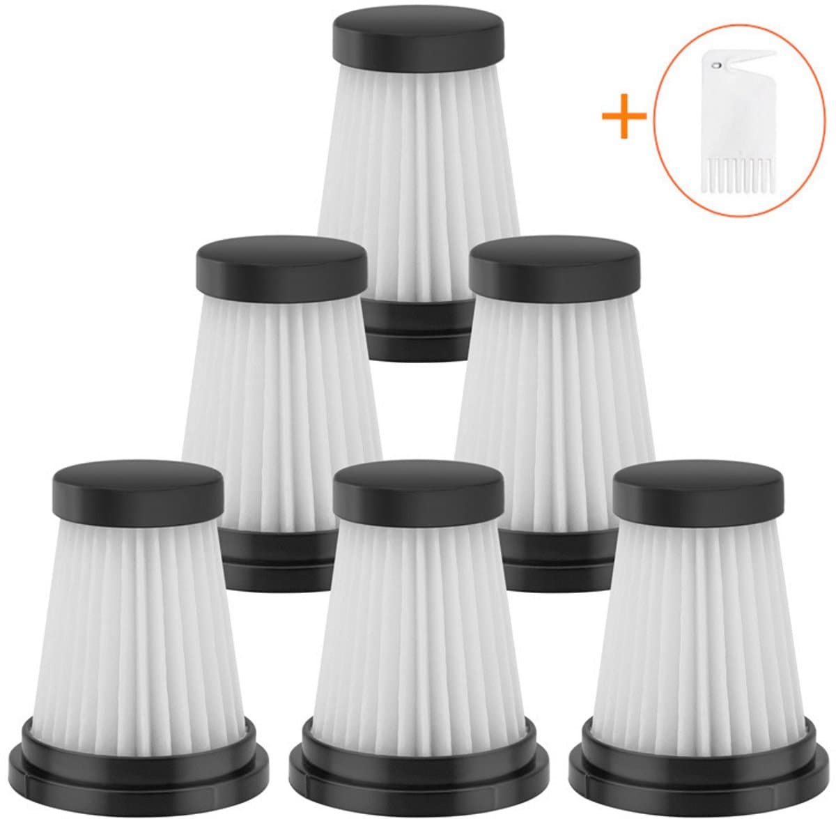 HEPA Filter - 6 Stuks - Geschikt voor Moosoo K12 K12 PRO K13 - Stofzuigerfilter - Stofzuiger Accessoires - Vervanging Filter - Voor Handheld Draadloze Stofzuiger - Met Filterborstel — afbeelding 1