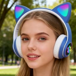 longziming Draadloze Kinder Koptelefoon – Cat Headphones met LED Oortjes – Bluetooth Hoofdtelefoon– Bluetooth 5.0 – Licht Groen – Met Verlichting – Opvouwbare opbergruimte – Blauw en wit — thumbnail 4