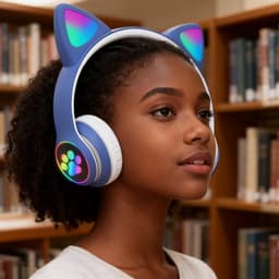 longziming Draadloze Kinder Koptelefoon – Cat Headphones met LED Oortjes – Bluetooth Hoofdtelefoon– Bluetooth 5.0 – Licht Groen – Met Verlichting – Opvouwbare opbergruimte – Blauw en wit — thumbnail 5