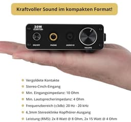 Mini Hifi Versterker 2x15 Watt - Ultracompacte Stereo Versterker met Jack en Cinch-ingang — thumbnail 4