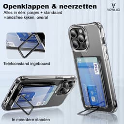 Compatible MagSafe Kaarthouder met Telefoonstand – Transparante Magnetische Pasjeshouder – Geschikt voor iPhone 12/13/14/15/16/17 Air/Pro/Max/Plus - Voor 2 Pasjes Zwart klep — thumbnail 4