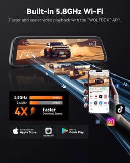WOLFBOX Spiegel Dashcam Achteruitrijcamera, 12" IPS Volledig Touchscreen, 2160P HD Dual Lens Slimme Achteruitkijkspiegel voor Auto’s en Vrachtwagens, HDR Stream Media met Nachtzicht, Inclusief Gratis 32GB TF-kaart — thumbnail 4