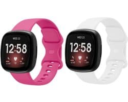 Strap-it Smartwatch bandjes set – siliconen horlogebandjes geschikt voor Fitbit Versa 3 / Versa 4 / Sense / Sense 2 – Knalroze & Wit – Maat S (2-pack)
