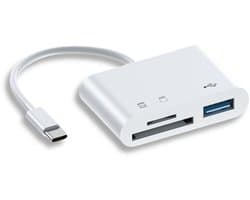 Pixel Loop – 3-in-1 OTG USB-C Kaartlezer – SD & MicroSD Card Reader – Data Transfer tot 5Gbps – Geschikt voor Laptop, PC & Smartphone – wit