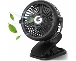 Evolize Mini Ventilator met Clip - Krachtige Draadloze Fan op Batterijen - USB Oplaadbare Ventilator met Klem - Draadloos & Draagbaar - voor Bureau, Bed, Camping & Kinderwagen - Zwart — afbeelding 1