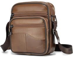 PromoHome Heren Leren Schoudertas - Vintage Zakelijke Tas - Multifunctionele Dagtas - Bruin - Retro Design - Geschikt voor Laptop tot 13 inch