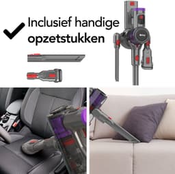 Brixy Steelstofzuiger Draadloos - 30 kPa Zuigkracht - 50 Min Gebruiktijd - Meerdere Filters - Kruimeldief - Draadloze Stofzuiger - Vacuum Cleaner - Grijs/Paars — thumbnail 5