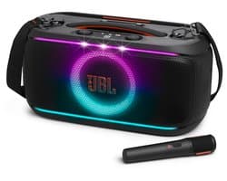 JBL PartyBox On The Go 2 – Draagbare Bluetooth Speaker - Met Draadloze Microfoon - Handige Schouderriem - LED verlichting - Spatwaterdicht - Zwart