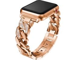 Vrouwen Armband - Bling Diamant Band - Metalen Riem Geschikt Voor Apple Watch Band - 42mm 44mm 45mm 49mm Geschikt Voor Apple Smart watch Serie 7 Se 6 5 4 - Luxe Design Rose Gold