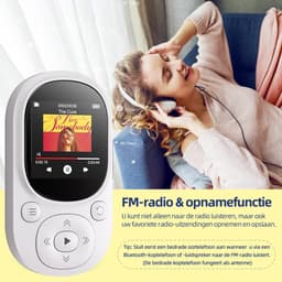 Gloovon® - MP3 Speler - Bluetooth 5.3 - Incl. Oordopjes en 64GB Opslagruimte - Ondersteuning tot 128 GB - USB - FM Radio - Wit — thumbnail 3