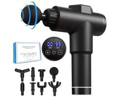 Spiermassagepistool, draagbare elektrische massager met laag geluidsniveau, 99 niveaus, instelbaar, professioneel impact-fasciapistool voor lichaamsontspanning.