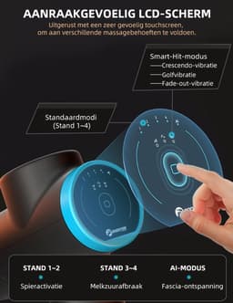 Gloovon® Massage Gun & Massagepistool - Krachtige 12kg Stall Force met AI Smart-Hit - 6 Opzetstukken & LCD Scherm - Draadloos - Zwart — thumbnail 3