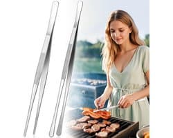 2-pack van 30 cm kookpincetten, roestvrijstalen keukenpincetten met dubbelzijdig ontwerp en antislip handgrepen, kokspincet voor frituren, serveren, pasta, grillen, airfryer en voedselbereidingsgereedschappen