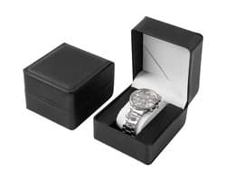 Horlogedoos - onafhankelijke horloge-opbergbox - PU-leer met uitneembare horlogepad - unisex ronde horlogebox - geschikt voor polshorloges - smartwatches - armband (zwart)