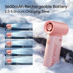 Krachtige handventilator met 5 snelheden - USB-oplaadbare mini ventilator voor onderweg in roze — thumbnail 5