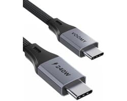 Voomy USB C Kabel 240W - 1 Meter - USB-C naar USB-C oplaadkabel - Geschikt voor Telefoon, Tablet & Laptop - Gevlochten Nylon - Space Grey