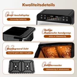 Fukstern Dubbele Airfryer XXL–11L 2500W–Tot 6 Personen-Dubbele Mand–30°C tot 200°C Instelbaar–8 Voorgeprogrammeerde Functies–Zilver — thumbnail 10