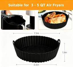 Herbruikbare siliconen airfryer-binnenbak van 19 cm; hittebestendig en eenvoudig te reinigen siliconen airfryermandje; ronde siliconen airfryerpan voor 3 tot 5 liter; airfryer-ovenaccessoire (zwart). — thumbnail 4