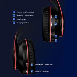 Bluetooth over-ear hoofdtelefoon, draadloos surround sound, opvouwbaar, handsfree, met microfoon, hifi-stereo, ondersteunt Micro SD/TF/FM-kaarten voor laptops/telefoons/pc's. — thumbnail 2