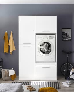 Wasmachine verhoger met lade en Linnenkast met Afsluitbare bovenkast - Wasmachine ombouwkast - Wasmachine kast - Wit - Hoogte 200 cm - Wasmachine ombouw meubel — thumbnail 1