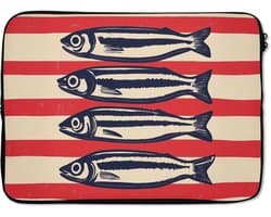 Laptophoes 13 inch - Sardines - Rood en beige strepen - Laptop sleeve - Binnenmaat 32x22,5 cm - Zwarte achterkant