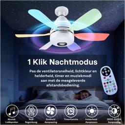 Plafondventilator met Lamp door MMOBIEL – LED Plafondventilator met Bluetooth Speaker, E27 Fitting, RGB Licht, Dimbaar 3000K-6500K, Muzieksync, 3 Snelheden, 2x6 Bladen, Afstandsbediening – Wit — thumbnail 3