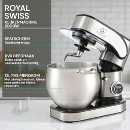 Keukenmachine 12L – Mixer met Mengkom RVS – Planetaire Mixer 2000W – Deegkneder – Keukenmixer met Garde & Klopper – Royal Swiss® — thumbnail 3