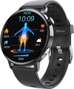 DrPhone ChronaX3 Smartwatch – ECG – Hartslag, SpO₂ - Temperatuur - 158 Sportmodi - Bluetooth Bellen - 1.41” HD - Zwart — thumbnail 1