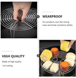 Rond stoomrek - Koelrek - Roestvrijstalen pannenrek - 15.5*7.5cm - Kookrek - Stoomrek voor de airfryer - Stoomrek voor de snelkookpan - Taartrek - Geschikt voor bakken, inmaken, koken, stomen en grillen in de keuken - Zilver — thumbnail 6