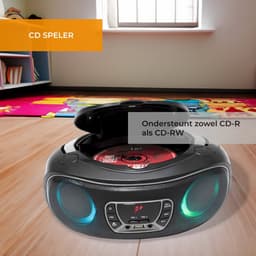 Denver Draagbare Bluetooth Radio CD Speler - Kinderen & Volwassenen & Ouderen - Lichteffecten - Boombox - AUX - FM - Noodradio- Werkt ook op Batterijen - Keuken -Zwart — thumbnail 2