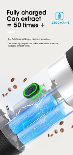 CYRO - Draagbare koffiemachine - Draagbaar koffiezetapparaat - Koffiemaatje - Elektrisch - Draadloos - 3 in 1 koffiepot - Zwart — thumbnail 3