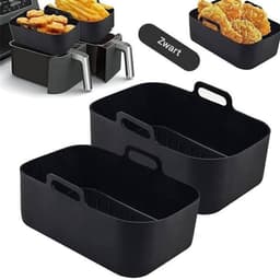 TuseRxln Luchtverwarming Bakpan - Silicone Linner - Dubbele Mand Met Handgrepen Voor Airfryer - 2 Stuks - Voor Gezond Bakken En Braden — thumbnail 1