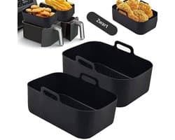 TuseRxln Luchtverwarming Bakpan - Silicone Linner - Dubbele Mand Met Handgrepen Voor Airfryer - 2 Stuks - Voor Gezond Bakken En Braden