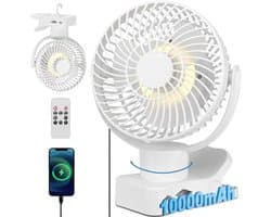 Draagbare 360° Oscillatie Clipventilator met Afstandsbediening - USB Tafelventilator met 10.000 mAh Accu en 4 Snelheden