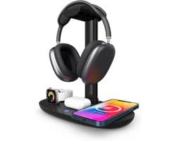 TuseRxln Headphone Stand - Draadloze Oplader - Houders Voor Over-Ear En In-Ear - 1 Stuks - Voor Bureau Gaming Zwart