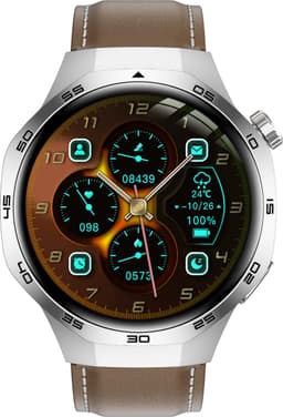 Knobbout 1.53" Stijlvolle Sport Smartwatch – NFC- Kompas, Hoogtemeter, Barometer-Bluetooth Bellen - Draadloos Opladen - hartslag, bloeddruk, zuurstofgehalte (SpO₂) - AI Assistent - medicatie innemen alert - Bruin Leren + Siliconen Band — thumbnail 3