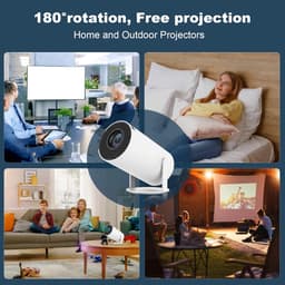 4K Mini Projector, HY300 Portable Projector, Supports 180 ° Rotation, 160 ANSI Automatic Keystone Correction, WiFi 6 ， Android 11, Android Intelligent System, Built-in Battery, Suitable for Indoor and Outdoor Camping — thumbnail 2