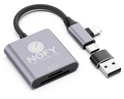 NOFY - 2-in-1 SD Kaart lezer & USB Converter (USB-C/USB-A/Lightning) – Micro SD Kaart Lezer | TF Card Reader | Apple Kaart | USB C naar USB Adapter voor Laptop, PC, Smartphone & MacBook/MacBook Air | Cardreader |
