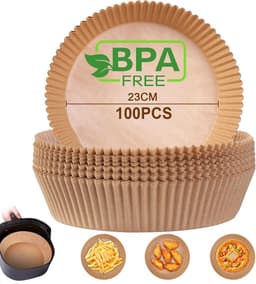100 Airfryer bakvormen - Ronde bakvormen van 23 cm - Geschikt voor voedsel - BPA-vrij - Antiaanbak Airfryer pannen - Gemakkelijk schoon te maken - Geschikt voor Airfryers van 3-8 liter — thumbnail 1