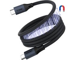Voomy Magnetische USB C Kabel - 100W - 1 Meter - Rolt vanzelf op - USB-C naar USB-C oplaadkabel - Geschikt voor Telefoon, Tablet & Laptop - Space Grey
