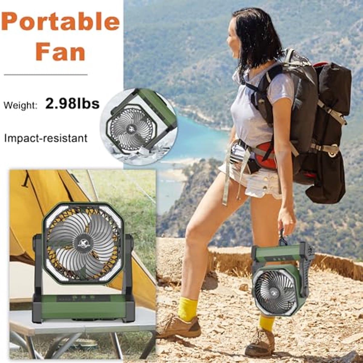 Oplaadbare Camping Ventilator met LED Lamp en 20.000 mAh Accu | Draagbare Tentventilator voor Buiten — afbeelding 1