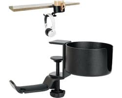 Allecto plus - Multifunctionele Bureau Bekerhouder en Hoofdtelefoon Standaard - 360° Roterende Bracket - Anti-knoei Cup Houder voor Computer of Gaming PC