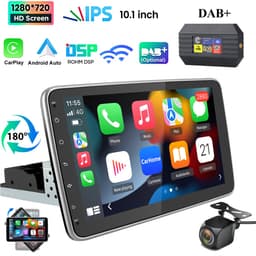 JUNSUN 1DIN autoradio 360° draaibaar scherm - Android 15 - AHD Achteruitrijcamera en DAB-adapter - Draadloos Carplay & Andriod Auto - Bluetooth - GPS-navigatiesystem, 4GB+64GB, 10 inch HD IPS touchscreen, WIFI & USB & FM, DSP, Octa-core processor — thumbnail 1
