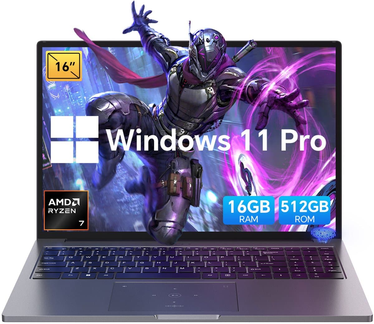 Blackview GamiBook 8 Gaming Laptop - 16 inch Full HD - 16 GB RAM - 512 GB SSD - AMD Ryzen™ 7 7735HS - Tot 4,75 GHz - WiFi 6 - Windows 11 Pro Notebook - UHD Graphics - Grijs — afbeelding 1